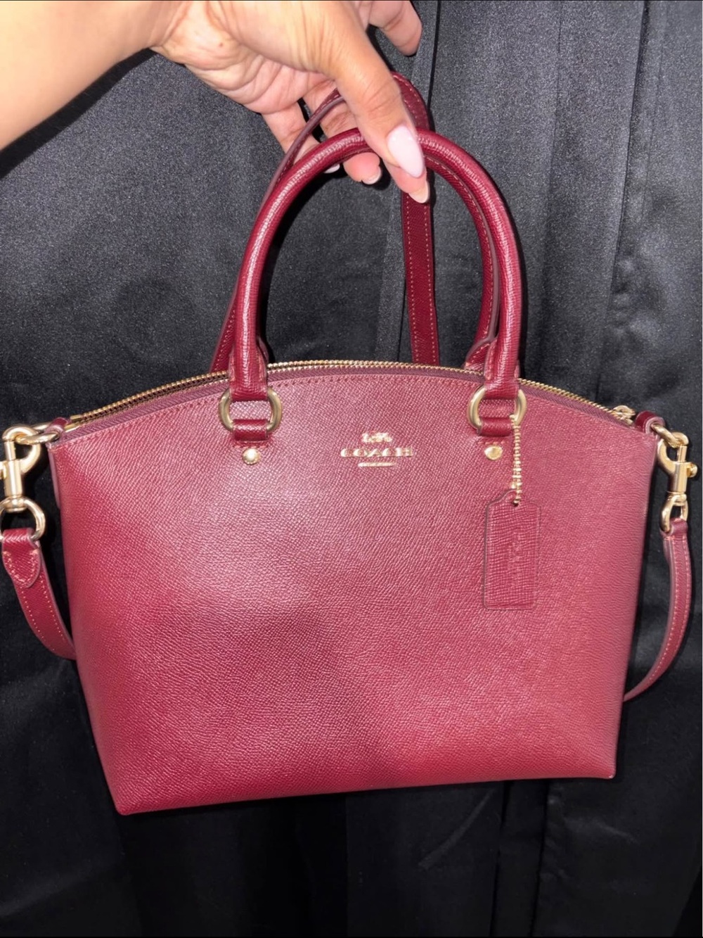 Coach Pebble Leather Satchel in Burgundy with Gold Hardware